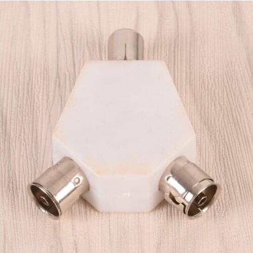 White 2 Way TV T Splitter Aerial Coaxial Cable Male to 2x Female Connectors Adapter