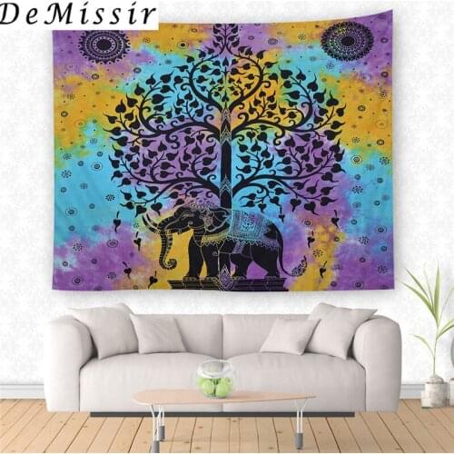 DeMissir Colorful Elephant Tree Pattern Tapestry Decorative Mandala Tapestry Indian 130cmx153cm 229x153cm Boho Wall Carpet