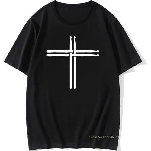 Christian Drum Stick TShirt Funny Drummer T-Shirt Vintage Cool Cotton Short Sleeve T Shirts O-Neck Harajuku