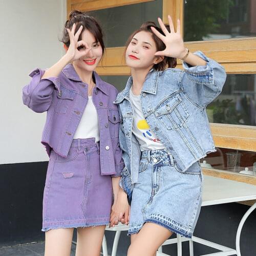 Spring Autumn Student Cowboy Coat Loose Lapel Long Sleeve Denim Jacket Tops Casual Korean Fashion Women New Pure Color Chaqueta