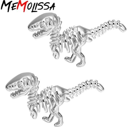 MeMolissa 3 Pairs Men Gift Dinosaur cufflinks Wholesale&retail Silver Color Copper Material Vintage 3D Dinosaur Skeleton Design