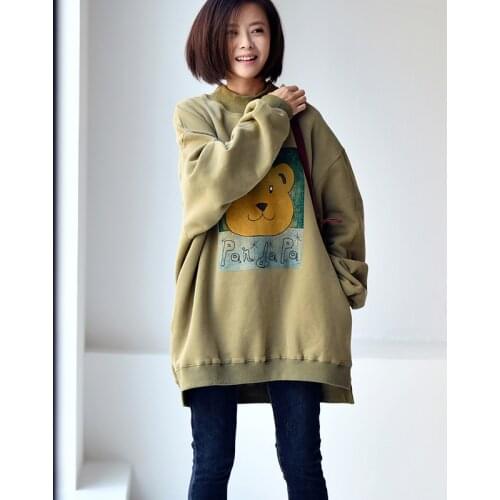 MICOCO R6308C The fashion Cartoon printing Half high collar loose-fitting medium length section thickened fleece