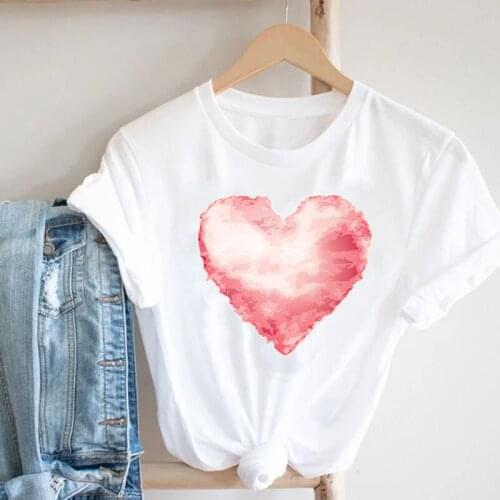 Fashion Women T Shirt Red Heart Print Tee Tops Female Short Sleeve T-shirt 90s Girls Cute Tee Shirts Harajuku Women T-shirt Tops