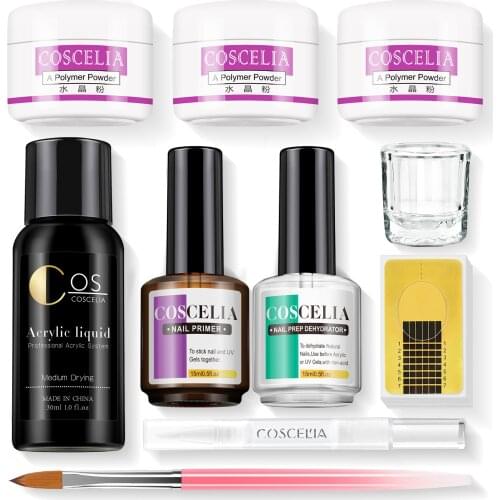 Acrylic Nail Set COSCELIA Acrylic Powder Liquid For Nails Prep Dehydrator Primer Manicure Set Tool Kit Nail Tips For Nails Art