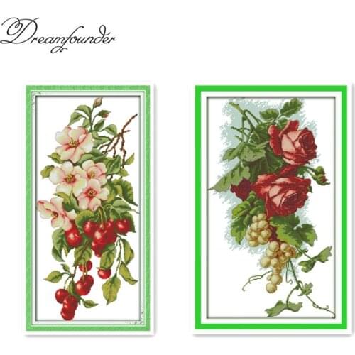 Grapes and roses Counted canvas DMC color 18CT 14CT Cross Stitch kit needlework Set DIY embroidery Flowers Garden Scenery plus