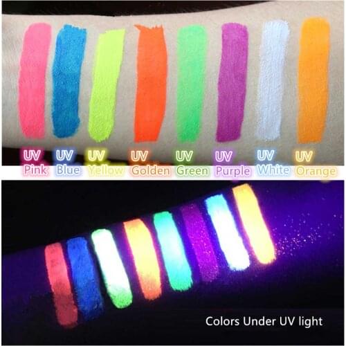 SET OF 8 Pieces NEON UV Color Water Based Face Body Fluorescent Paint Pigment Great In Party Beauty Makeup Tool