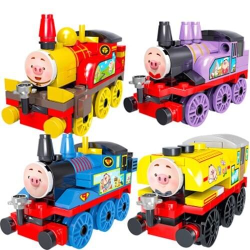 New Arrival Cute Pig Train Building Blocks Diy Blocks Train Kids Educational Toy Gift