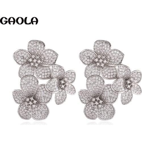 GAOLA New Rose Gold Micro Pave Setting Dangle Earring Cubic Zirconia Flower Earrings GLE9353