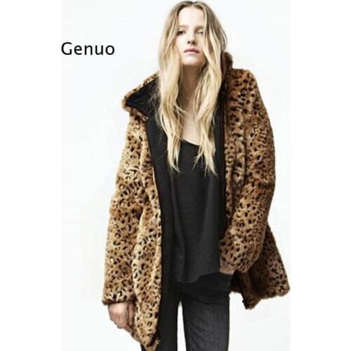 Fall/Winter New Fashion Faux Fur Coats and Jackets for Women Super Thick Leopard Print and Medium-Length with Hood
