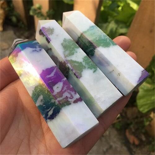 Natural quartz aura Zebra stone crystal healing wand point tower home decoration