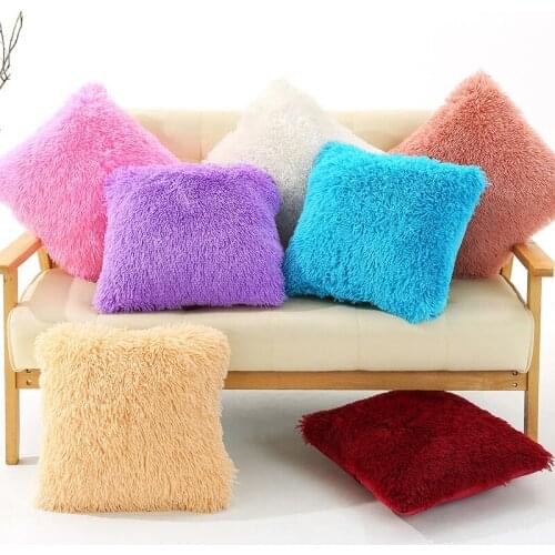 45cmx45cm Simple Cushion Plush Pillowcase Sofa Pillow Case Solid Soft Fluffy Cushion Cover Bed Room Pillowcases Decoration