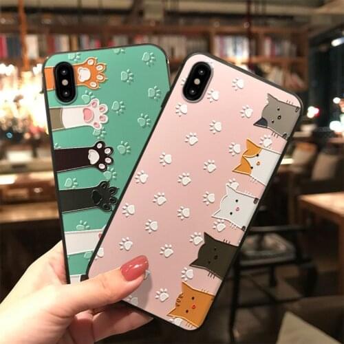 Anti-scratch Embossed Case for iPhone 11 Pro Max 11Pro XS XR X 7 8 6 6S Plus Case 3D Relief Cute Cartoon Soft Cover Funda Casing