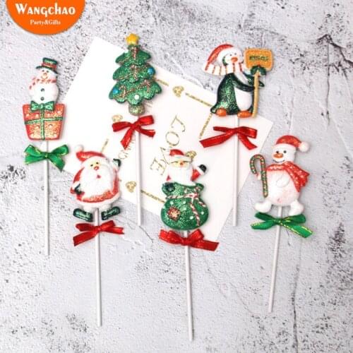 Merry Christmas Theme Cake Decoration Xmas Resin Santa Snowman Penguin Cupcake Topper Festival Party Supplies Kids Favors