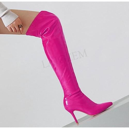 LAIGZEM SUPER Women Over Knee Boots Stiletto Heels 8-10CM Boots Thigh High Zapatillas Mujer Shoes Women Large Size 39 47 48