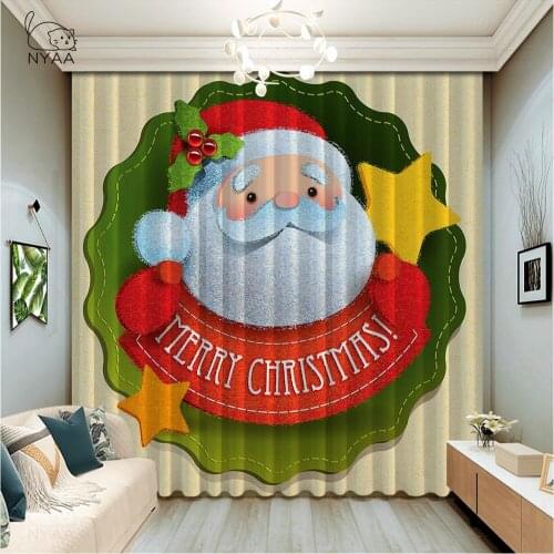 Happy New Year Santa Claus Red Night Curtains Home Printed Living Room Curtains Deco Luxury Curtain Bedroom Boy Micro Shading
