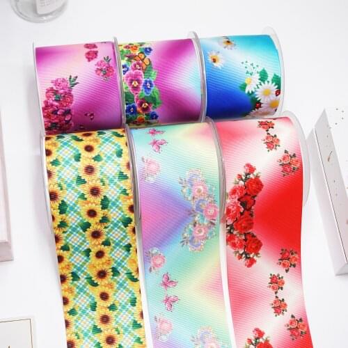 DIY Cartoon Flower Printed Grosgrain Ribbon For Craft Supplies Sewing Accessories 5 Yards. 34065