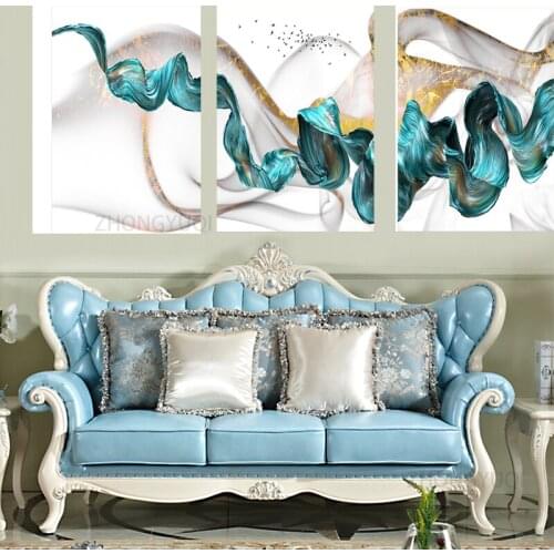 Nordic Abstract Color Spalsh Blue Golden Canvas Painting Posters Prints Unique Wall Art Pictures For Living Room Bedroom Decor