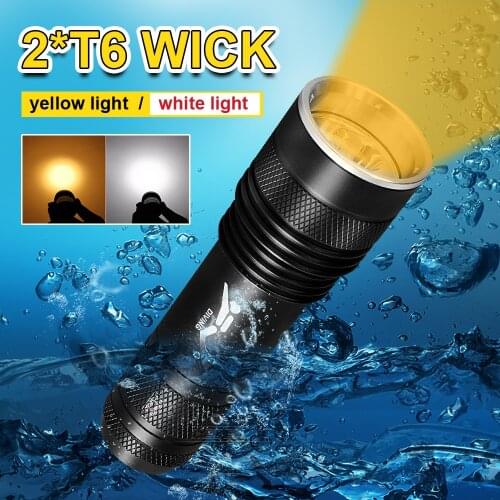LED CREE XML T6 Rechargeable Scuba Diving Flashlight 18650 Underwater Light IPX8 Diving Torch Yellow White Light LED Lantern