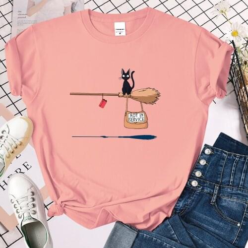 Not In Service Cute Black Cat Printing Woman Hip Hop Casual Tee Shirt 2021 Summer Hot Sale T-Shirt Brand Comfort Women T Shirts