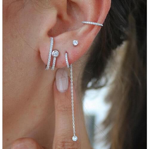 2021 New Fashion Geometric CZ Bar Stud Earring Bling Clear CZ Paved Long Bar Simple Minimal Trendy Women Earring Jewelry