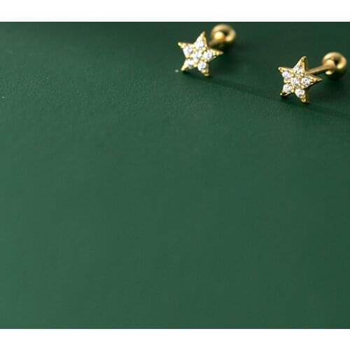 Enosola Genuine 925 Sterling Silver Romantic Cute Star Zircon Stud Earrings for Women Wedding Girl Teen Kid Piercing Jewelry Gif