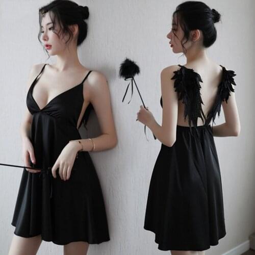 Womens Summer Dress 2021 Home Clothes Sexy Lingerie Lady Angel Wings Suspender Nightdress Set Temptation Pajamas Sleepwear