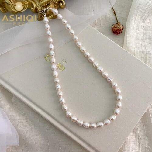 ASHIQI Natural Freshwater Pearl Necklace 925 Sterling Silver Buckle Jewelry for Women Fashion Gift