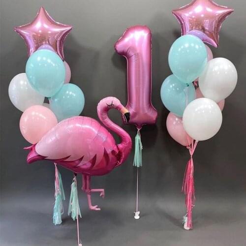 1set Flamingo Pink Blue White Latex Balloons 32inch Number Balloon Hawaiian Tropical Summer Party Supplies Wedding Decoration