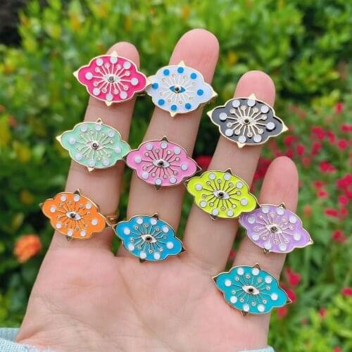 10Pcs New Arrival Bohemian CZ Pave Multi Color Enamel Eye Rings For Women Vintage Boho Ring Copper Zircon Party Jewelry