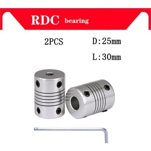 High quality 2pcs aluminium CNC Stepper Motor Flexible Couplings D25 L30 Shaft Coupler 5mm, 6mm,6.35mm,8mm,10mm,12mm,12.7mm