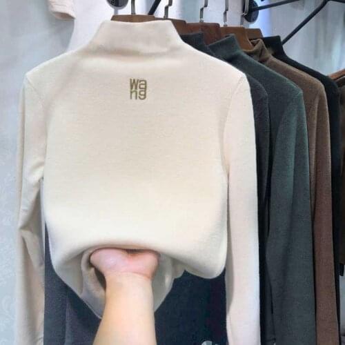 2021 Long Sleeve Thick T Shirt Women Autumn Winter Tops Half Turtleneck Warm T-Shirt Korean Pullover Basic Slim Tee Shirt Female