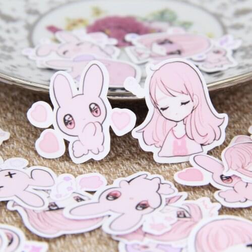 40pcs Cut Pink Girl Rabbit Bunny Girls Cartoon Scrapbooking Stickers DIY Crafting Decrative Pack Girl Gifts