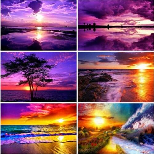 EverShine Diamond Mosaic Full Square Sunset Cross Stitch Wall Art Diamond Painting Landscape Bead Embroidery Seaside Needlework