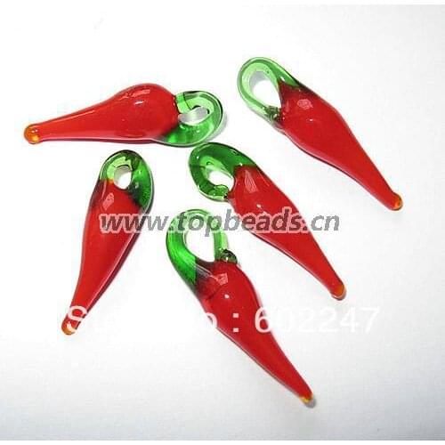 Free Shipping, Handmade Lampwork Glass Pepper Pendant, Small Pepper Charms, 22x8mm, 100pcs/lot