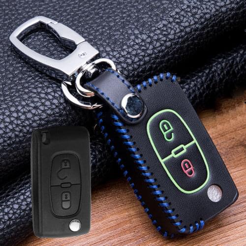 Leather Car Key Cover Case For Peugeot 107 206 207 208 306 307 301 308S 407 2008 3008 4008 5008 RCZ For Citroen C2 C3 C4 C5
