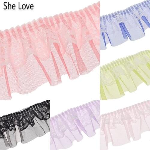 Chzimade 1Yard/lot Pink Blue Color Double Layers Mesh Lace Trim For DIY Sewing Applique Decoration Accessories