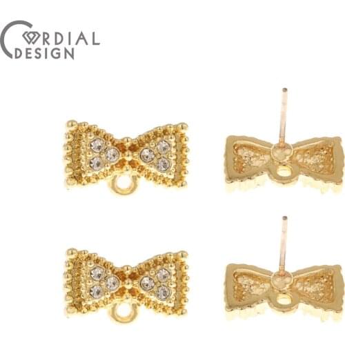 Cordial Design 100Pcs 8*14MM Jewelry Accessories/Rhinestone Earrings Stud/Bow Shape/Jewelry Findings & Components/DIY/Hand Made