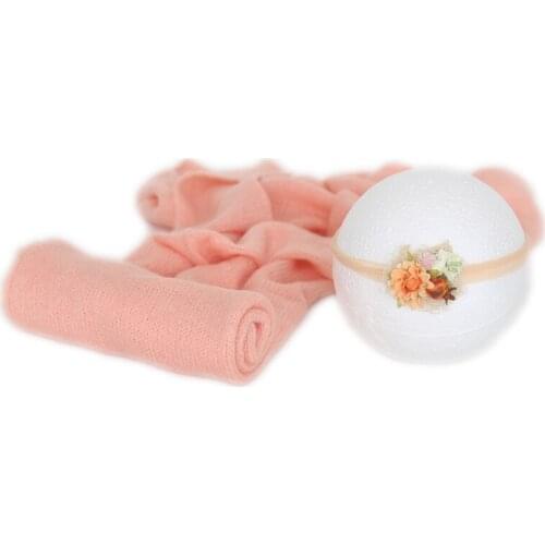 Stretch Knit Jersey Wrap Headband Outfit for Photography Session Knitted Baby Wrap Outfit Tieback Set Swaddle Blanket Layer