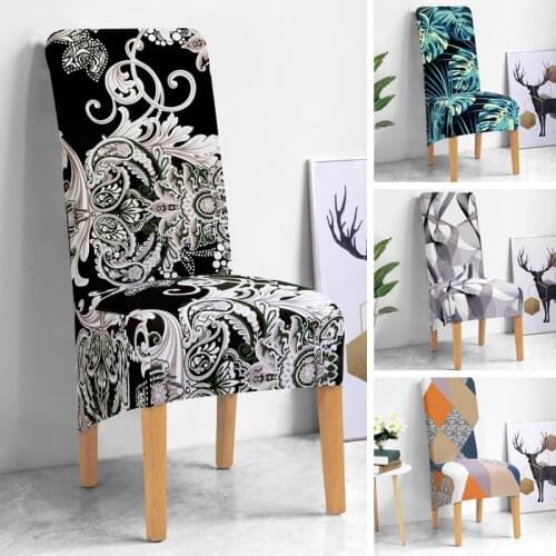 Elastic Chair Covers For Hotel Party Banquet Home Flower Print Long Back Chair Cover Europe Style Seat Covers