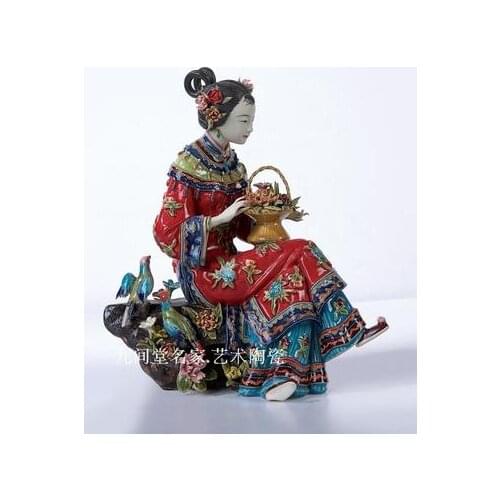 Porcelain ancient beauty heart girl Shiwan doll Chinese style living room porch club decoration girl Beauty figure Sculpture sta