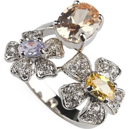 Fleure Esme fashion Wedding rings Jewelry for women Shinning Morganite Peridot Blue Cubic Zirconia Rhodium Plated R438 size 7 8