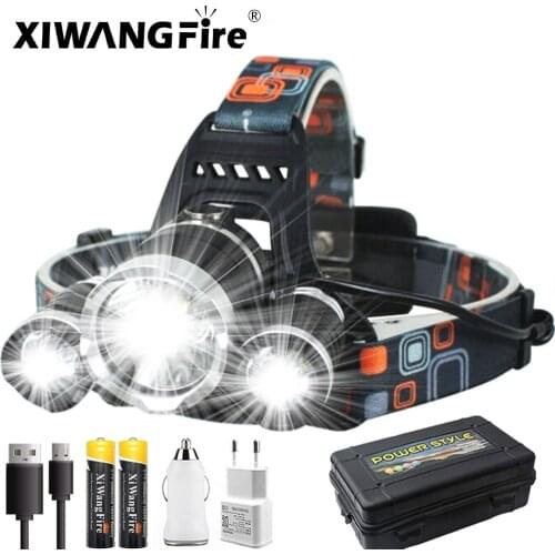 Torch Rechargeable Zoom Led Headlamp Fishing Headlight Hunting Head Lamp Camping Waterproof Head Light Use Two 18650 Batteries