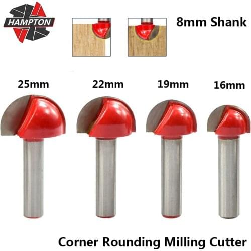 Hampton 8mm Shank Corner Rounding Milling Cutter 16/19/22/25mm Wood Router Bit For Wood Carbide Ball Nose End Mill Engraving Bit