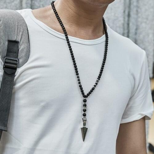 Tailxy 2020 Classic Arrow Pendant Necklace For Men Handmade 6mm Beads Men Necklace Jewelry Gift Dropshipping