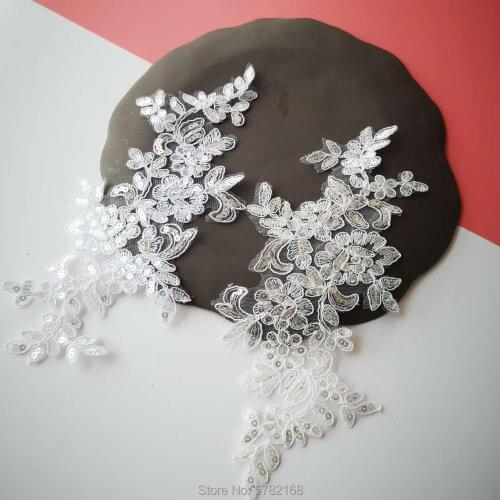 6Pcs/25X10.5cm Red White Black Glitter Lace Applique Flower Sequin Lace Fabric For Garment Wedding Accessories Cloth DIY Craft