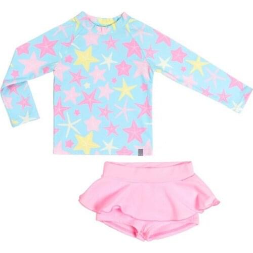 Girls Swimwear Swimsuit Kids Girls Beachwear Summer Sun Protection UV Long Sleeve Tops & Skirt with Bottom 2pcs Set Surfing Suit