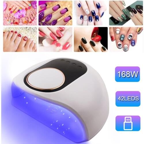 168W 42pcs Lamp Beads Nail Quick-drying Lamp Light Tool Baking Nail Art Polish Glue Led/UV Dryer Infrared Intelligent Induction