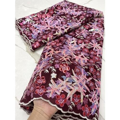 2021 Hot Fashion African Velvet Embroidered Sequins Mesh Lace Fabric Top Quality Sewing Material For Wedding Party Dress 4346B