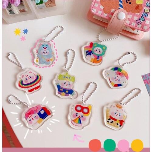 Cute Rainbow Monster Key Chain Pendant Kawaii Girl Transparent Acrylic Key Chain Student parejas regalos Jewelry anahtarlık