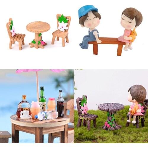 Mini Table and Chair Fairy Garden Miniatures Doll House Accessories Drink Simulated Fruit Juice Beverages Couple Figurine